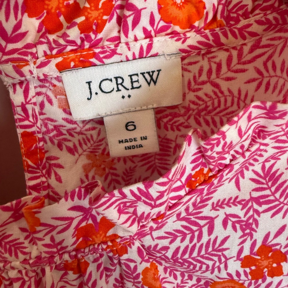 JCrew Pink Orange Floral Ruffle Neck‎ Tiered Midi Dress Size 6 - Picture 4 of 6